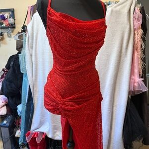 Cider Elegant Red Sequin Dress